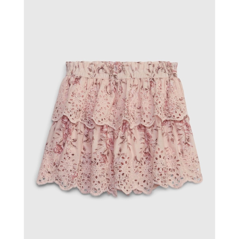 Gap x LoveShackFancy Floral Eyelet Tiered Ruffle Mini Skirt Size XS Pink Women